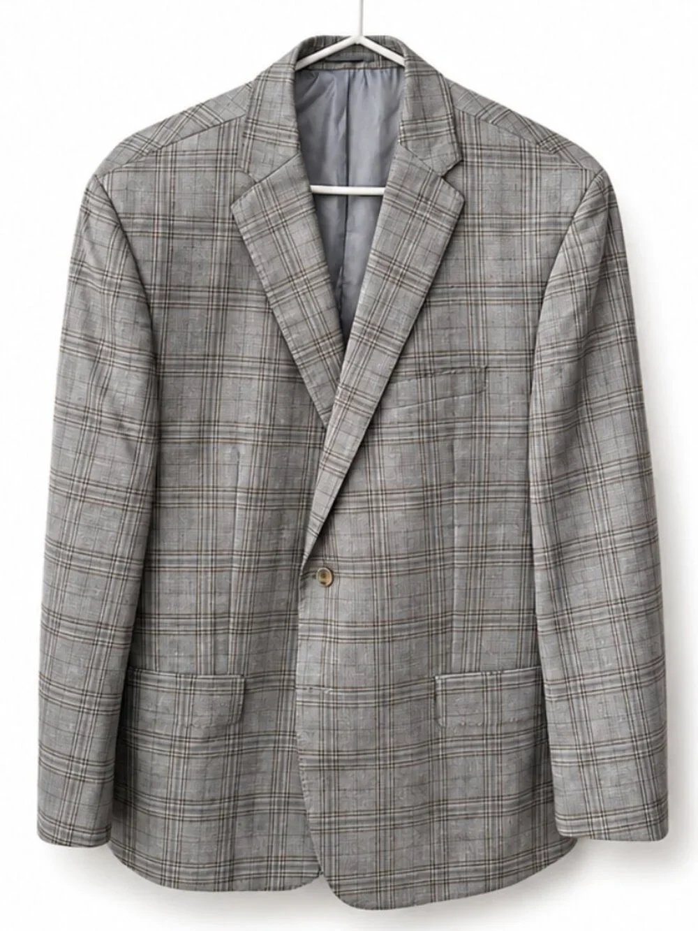 Hart Schaffner Marx New York Fit Soft 48R Gray Windowpane 100% Wool Blazer